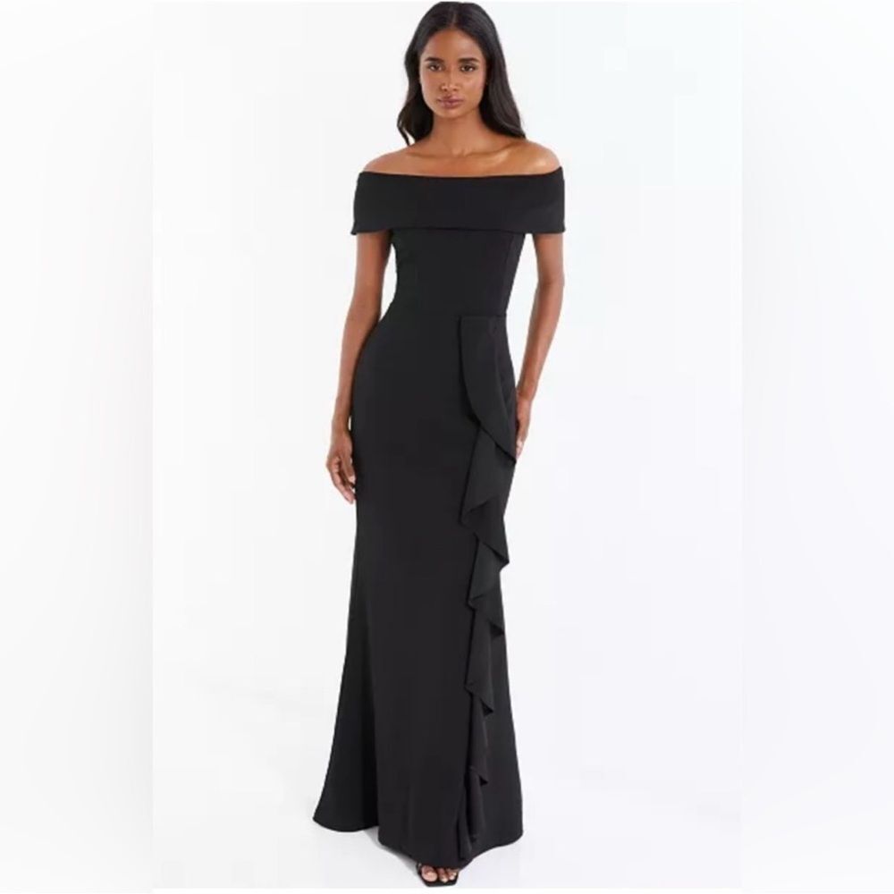 ✨Quiz Elegant Black Off-Shoulder Maxi Dress Sz 10 NWT